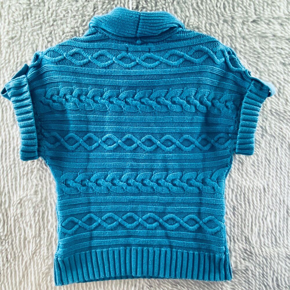 Sonoma Women's Sweater Cable Knit Short Sleeve Cowl Neck Blue Medium - Picture 2 of 11